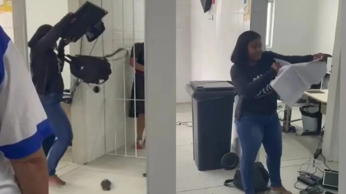 Mulher é presa após quebrar equipamentos em posto de saúde A confusão foi registrada por pacientes que aguardavam atendimento.